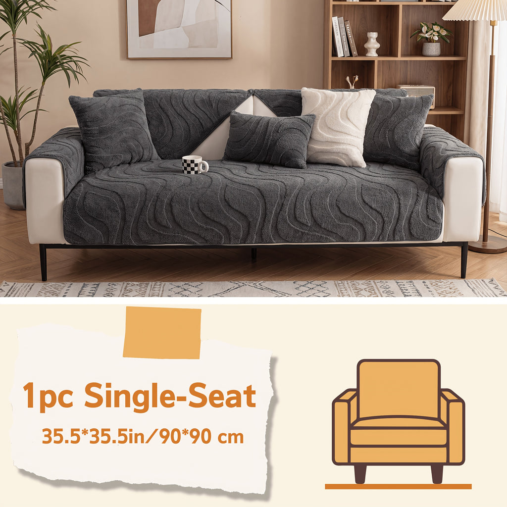 Velvet Sofa Cover Non-Slip Washable Plush Couch Slipcover Pet Friendly Thick Padded Furniture Protector 1 2 3 4 5 Seat Living Room Bedroom