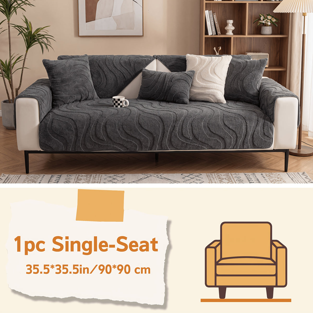 Velvet Sofa Cover Non-Slip Washable Plush Couch Slipcover Pet Friendly Thick Padded Furniture Protector 1 2 3 4 5 Seat Living Room Bedroom