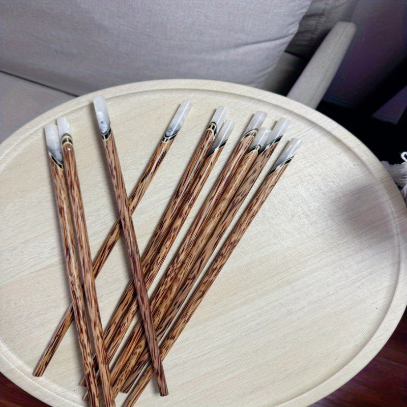 Coconut Wood Chopsticks 5 Pairs Vietnamese Handmade Natural Shell Inlay Anti-Slip Anti-Mold 9.84 Inch Reusable Wooden Chopstick Set for Dining Hotel Home Gift