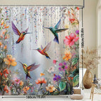 Hummingbird Floral Shower Curtain 70x70 Inch – Vibrant Iridescent Pink Orange Purple Flowers Polyester Fabric Machine Washable Nature Lover Bathroom Decor