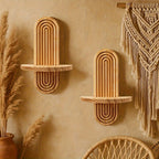Boho Wooden Small Wall Rack Set of 2 – Hanging Storage Shelf for Bathroom, Bedroom, Living Room & Kitchen Decor Organization