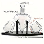 Diamond-Cut Whiskey Decanter Set with 2 Glasses & Wooden Rack – Creative Brick & Stone Pattern Liquor Holder for Bourbon, Scotch, Rum & Vodka | Unique Gift for Men