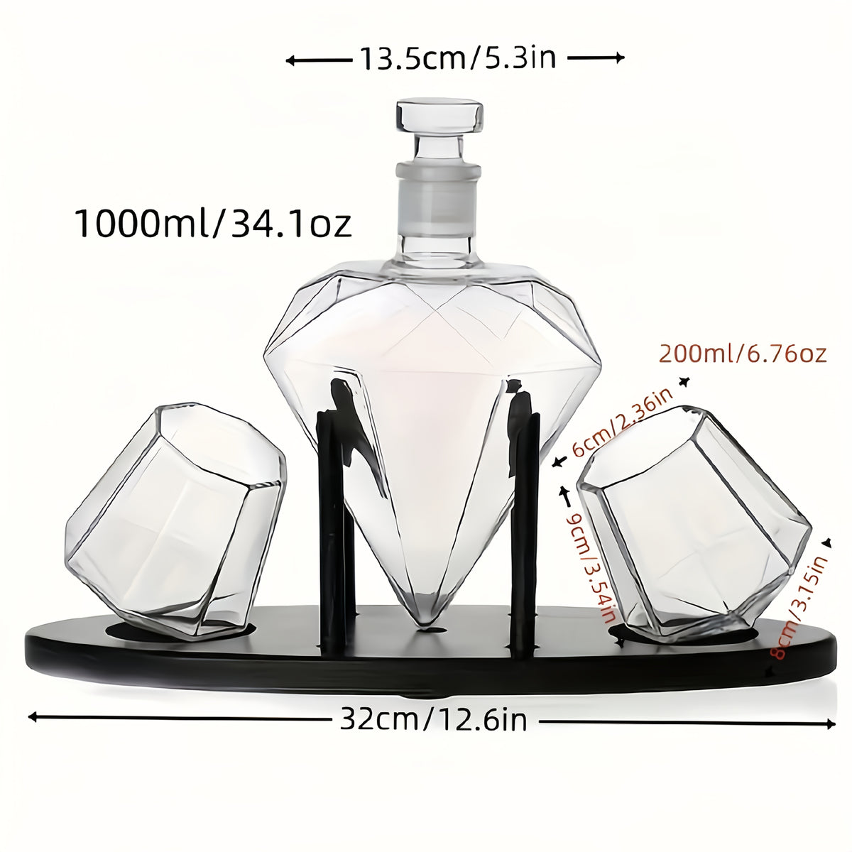 Diamond-Cut Whiskey Decanter Set with 2 Glasses & Wooden Rack – Creative Brick & Stone Pattern Liquor Holder for Bourbon, Scotch, Rum & Vodka | Unique Gift for Men