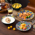 Bohemian Ceramic Dinnerware Set 16 or 24 Piece Stoneware Plates Bowls Tableware Colorful Floral Service for 4 or 6