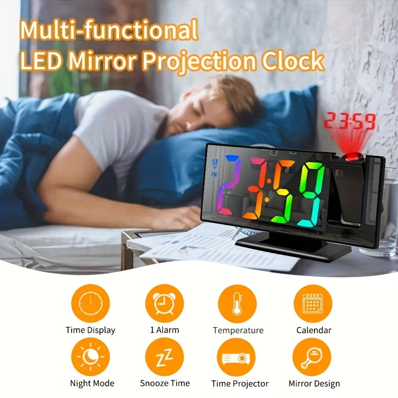 Digital Projection Alarm Clock LED with 180° Rotation, Temperature Display, Adjustable Brightness, Night Mode & Snooze - USB Powered Bedroom & Living Room Decor Clock
