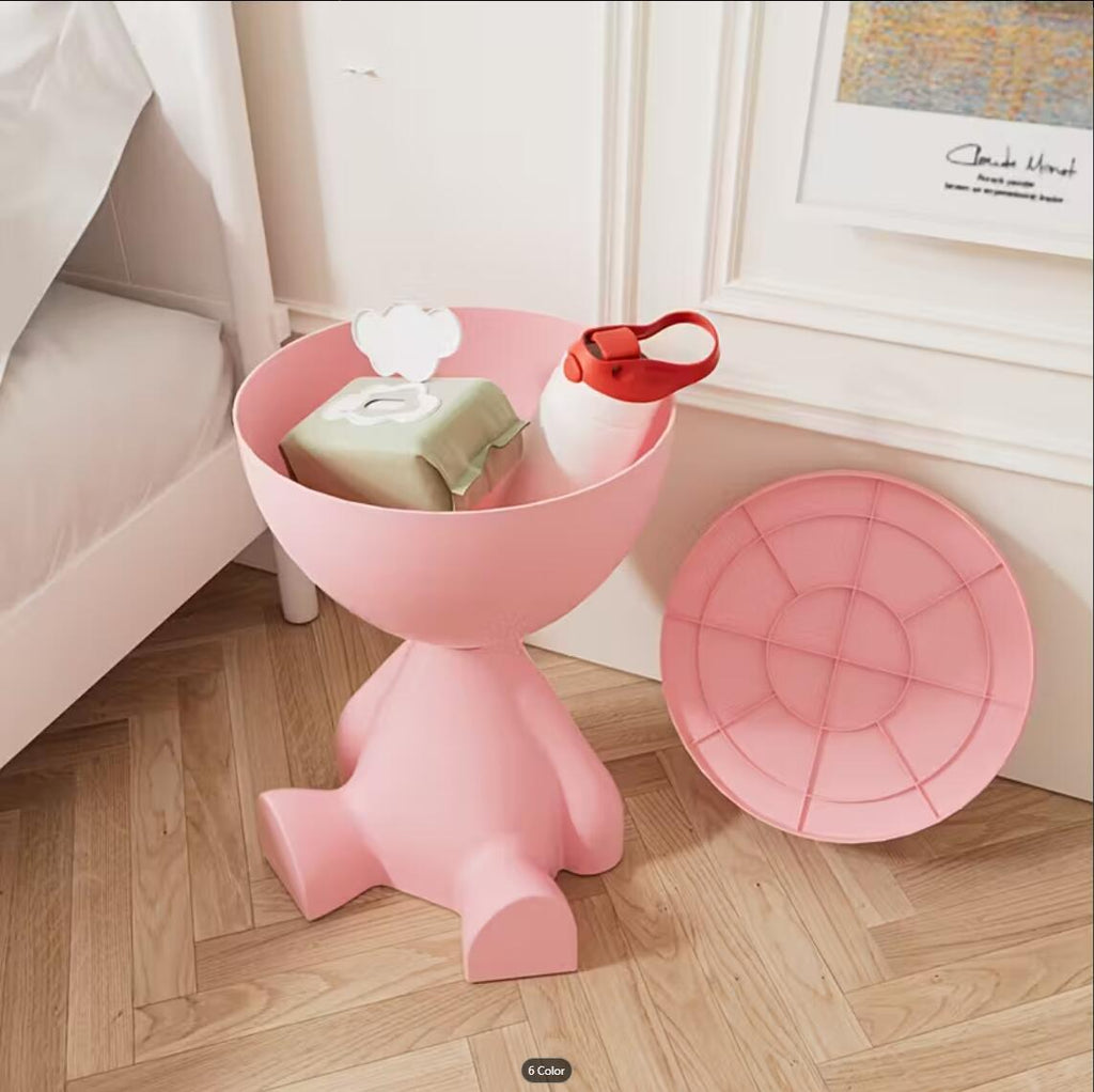 Bear Shaped Side Table Plastic Nightstand Cute Lamp Stand Coffee Cup Holder Compact Bedroom Living Room Decor Black Grey Coffee Green Pink