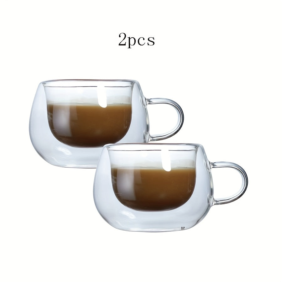 Double Wall Glass Coffee Cup with Handle 3.7oz – Insulated Transparent Borosilicate Glass for Cappuccino Espresso Latte Tea, Set of 2 4 6 or 8