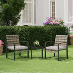 Rattan Bistro Set 3 Piece Outdoor Furniture with Coffee Table Steel Frame Cushions Garden Balcony Poolside Backyard Black Brown Gray