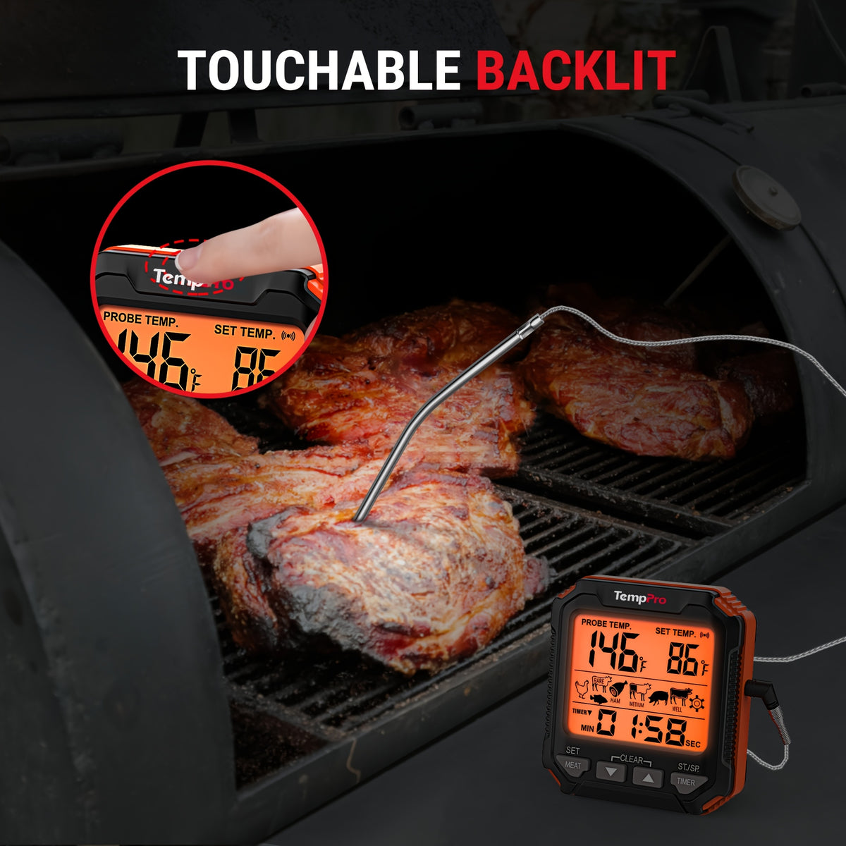 Digital Meat Thermometer with Probe - Backlit LCD, 6 Meat Presets, Temp Alert, Oven Safe Stainless Steel Probe, for Smoker BBQ Grill Oven Cooking | Nuvia Haven