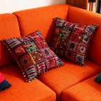 2-Pack Turkish Moroccan Throw Pillows with Inserts Reversible Floral Boho Decorative Pillow 18x18 Inch Polyester Square Cushion Zip Cover for Sofa Couch Bedroom Living Room 7 Colors