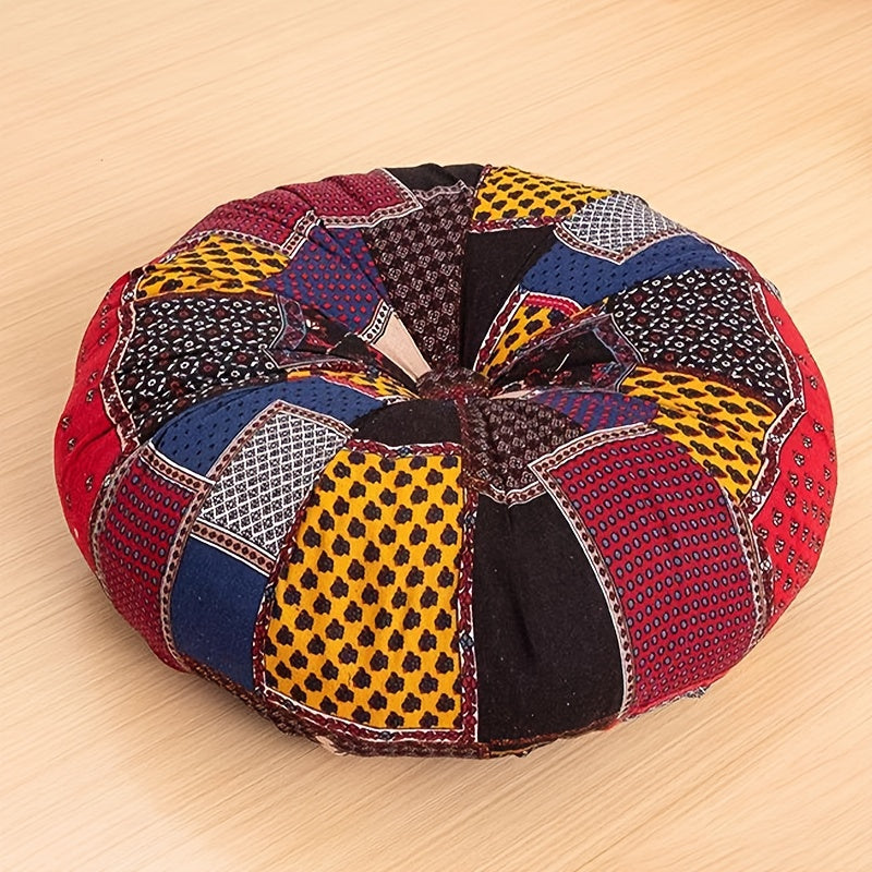 Bohemian Round Floor Pillow Thick Cushion – Vintage Colorful Floral Pattern, Fade-Resistant Cotton & PP Cotton, All-Season Decorative Living Accessory, Multiple Colors