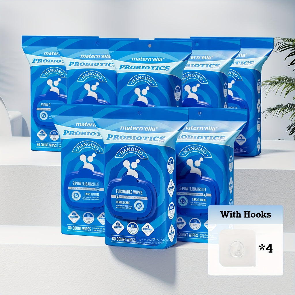 Flushable Wet Wipes with Probiotics Fragrance Free Sewer Safe Soft Thick Plant-Based Disposable Wipes for Personal Care Incontinence Travel Camping Available in Multiple Pack Sizes