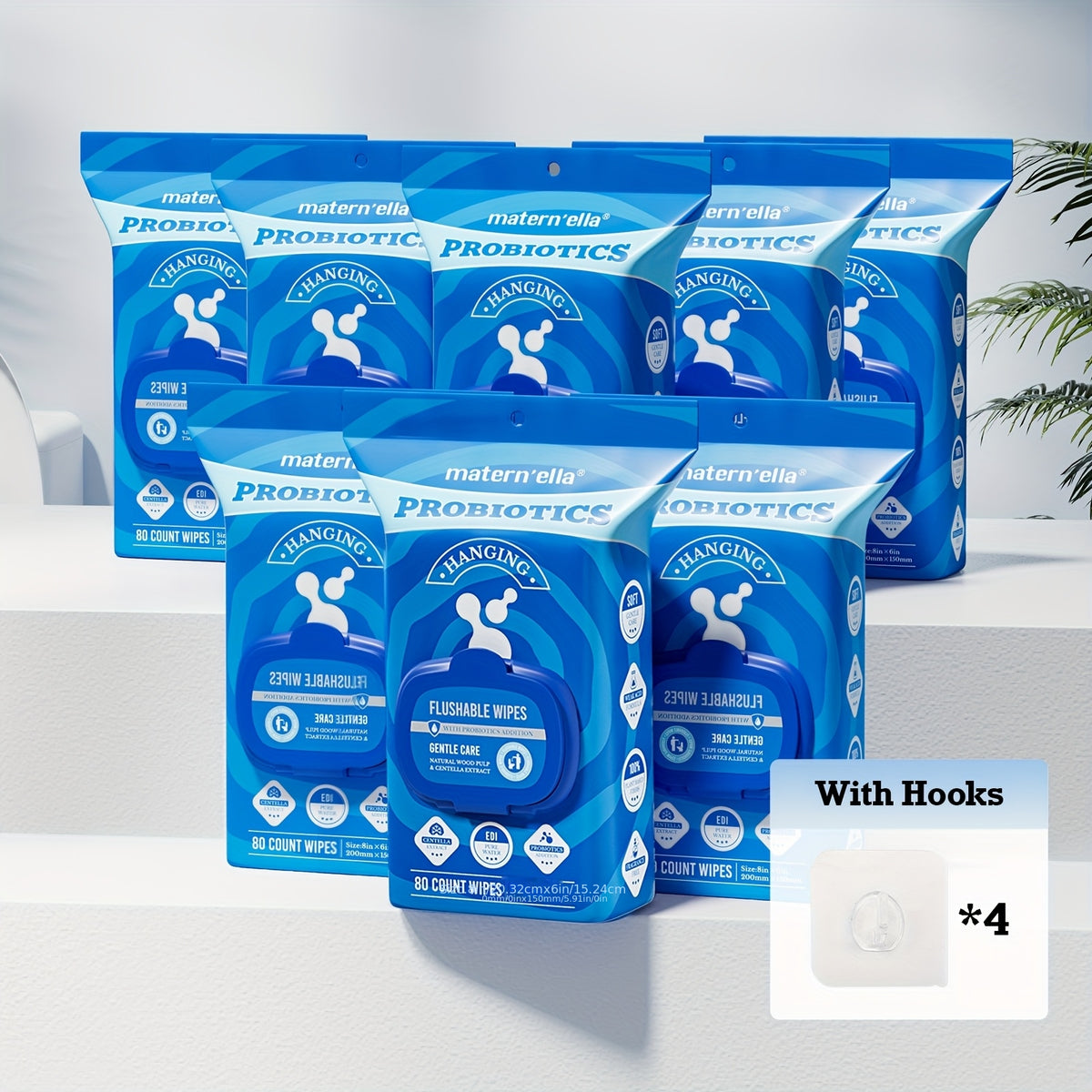 Flushable Wet Wipes with Probiotics Fragrance Free Sewer Safe Soft Thick Plant-Based Disposable Wipes for Personal Care Incontinence Travel Camping Available in Multiple Pack Sizes