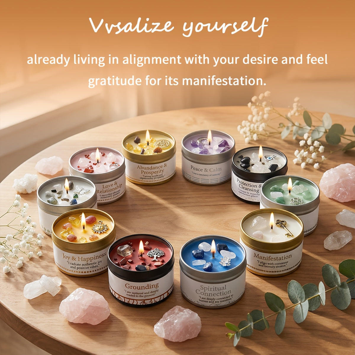 Manifestation Candle – Scented Soy Wax Candle with Golden Crystal & Guidance Card, 3oz, 12+ Hr Burn, for Focus, Meditation & Yoga | Abundance & Law of Attraction Gift for Women (1 or 2 Pack)