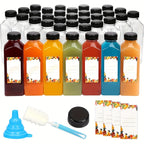 16oz Plastic Juice Bottles with Caps Bulk Set - Reusable Clear Beverage Containers with Lids for Juice Smoothies Milk Refrigerator Storage