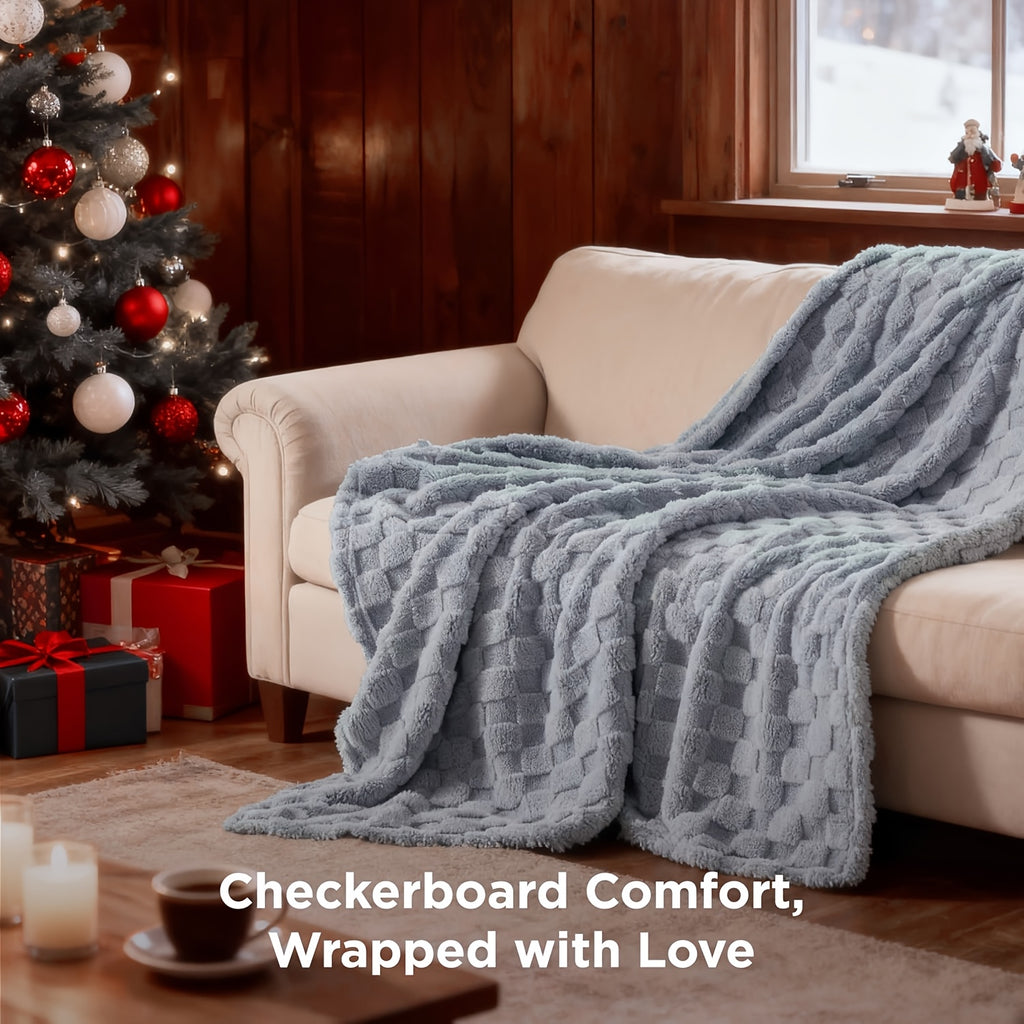 Checkered Fleece Throw Blanket Ultra Soft Cozy Shaggy Jacquard for Couch Bed Bedroom All Season Machine Washable Twin Full Queen