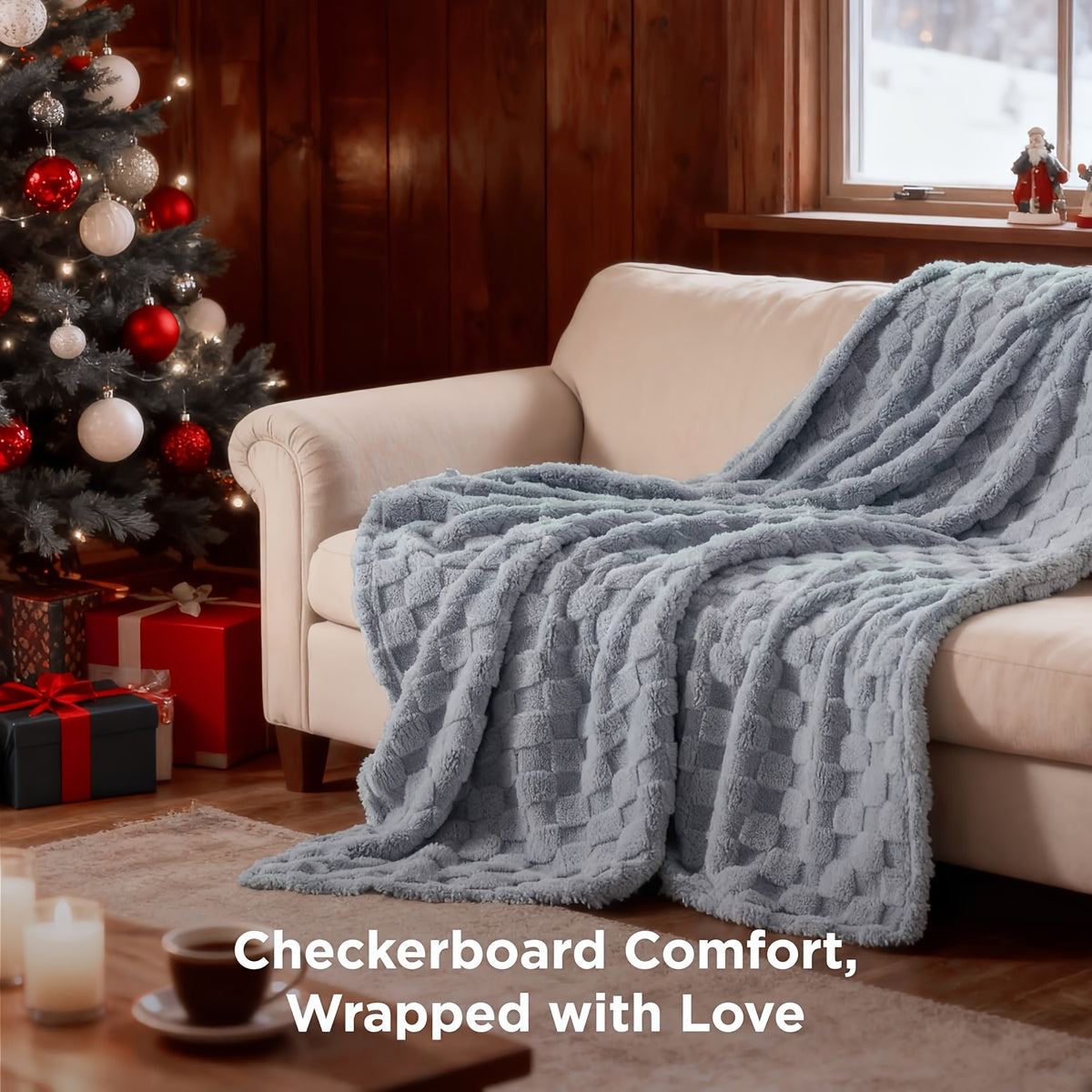 Checkered Fleece Throw Blanket Ultra Soft Cozy Shaggy Jacquard for Couch Bed Bedroom All Season Machine Washable Twin Full Queen