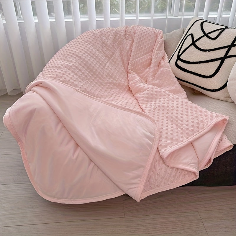 Cooling Throw Blanket & Shawl, 100% Polyester Breathable Lightweight Summer Blanket with Soundwave Embossed Striped Design & Ball Accents, Machine Washable Wrinkle-Resistant, 3 Sizes in Purple Pink White Blue Gray Green
