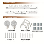 Adjustable Curtain Rod Crystal & Gold Single Decorative Rod for Windows 28 to 122 Inch – Spliced Extension Design, 8 Size Options