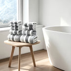 Classic Striped Bath Towel Set – 9 or 15 Piece No-Hair-Loss Super Absorbent Two-Color Towel Bundle | Large Bath Towels, Face Towels & Hand Towels for Bathroom & Beach
