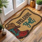 Cowboy Boots Western Flannel Floor Mat Non-Slip Water Absorbent Machine Washable, 20x31in Polyester Kitchen Bathroom Entryway Accent Mat