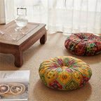 Bohemian Round Floor Pillow Thick Cushion – Vintage Colorful Floral Pattern, Fade-Resistant Cotton & PP Cotton, All-Season Decorative Living Accessory, Multiple Colors