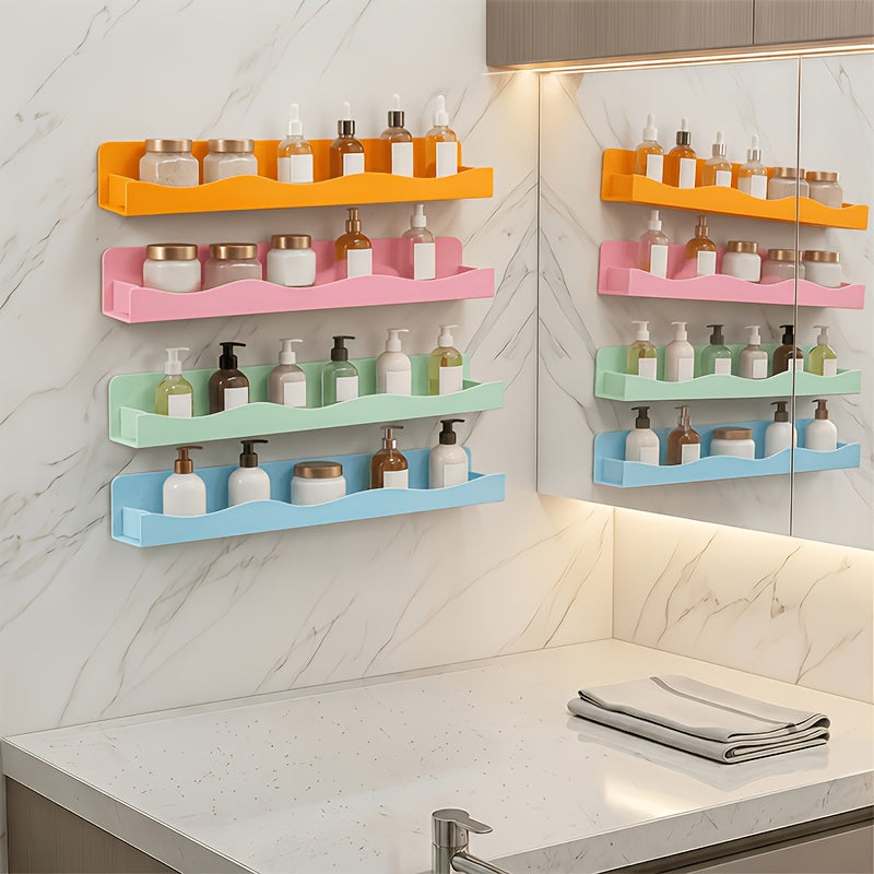 Iridescent Acrylic Floating Shelves 2 or 4 Pack – Colorful Wall Mounted Storage Rack for Nail Polish, Cosmetics & Sundries, Art Deco Home, Office, Bathroom & Nail Salon Decor, Macaron, Pink or Clear