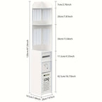 47-Inch Slim Floor Bathroom Storage Cabinet with Toilet Paper Holder & Hidden Trash Can – Narrow PVC Space-Saving Organizer Shelf for Small Bathroom, Apartment, Dorm, Kitchen, Laundry Room & Entryway