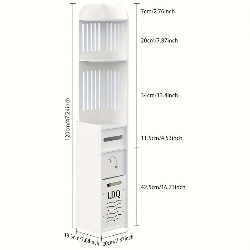 47-Inch Slim Floor Bathroom Storage Cabinet with Toilet Paper Holder & Hidden Trash Can – Narrow PVC Space-Saving Organizer Shelf for Small Bathroom, Apartment, Dorm, Kitchen, Laundry Room & Entryway