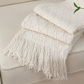 Tassel Throw Blanket Soft Warm Decorative for Couch Bed Sofa Autumn Winter Home Decor 50x60 Inch Ivory Khaki Dark Gray Navy Sage Rust Red