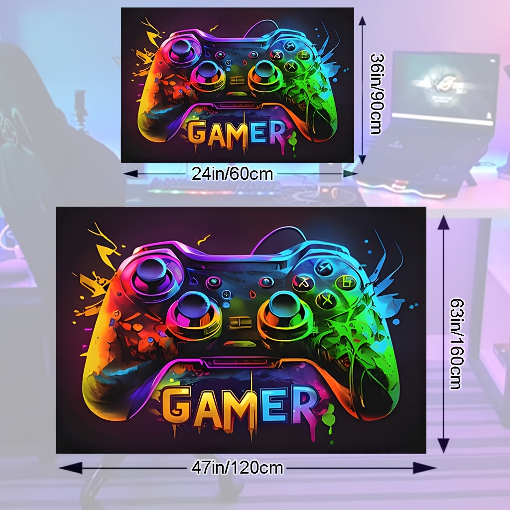 Large Gaming Area Mat Cyberpunk Controller Design - Non-Slip Game Room Rug for Teen Boys, PC Console & Streaming Setup, Easy Clean Durable Polyester Gamer Decor in 2 Sizes