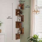 5-Tier Corner Floating Shelf Wall Mount Space-Saving Display Organizer Storage Rack for Bedroom Living Room 7.9x7.9x49.6 Inch Black White Brown