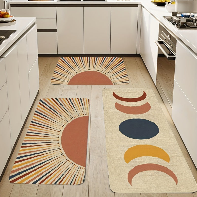 Boho Kitchen Mat Set 2 & 3 Piece Anti-Slip Flannel Retro Bohemian Floor Mats - Soft Comfortable Area Rugs for Kitchen Bathroom Bedroom Living Room Entryway, Easy Clean Indoor Home Decor