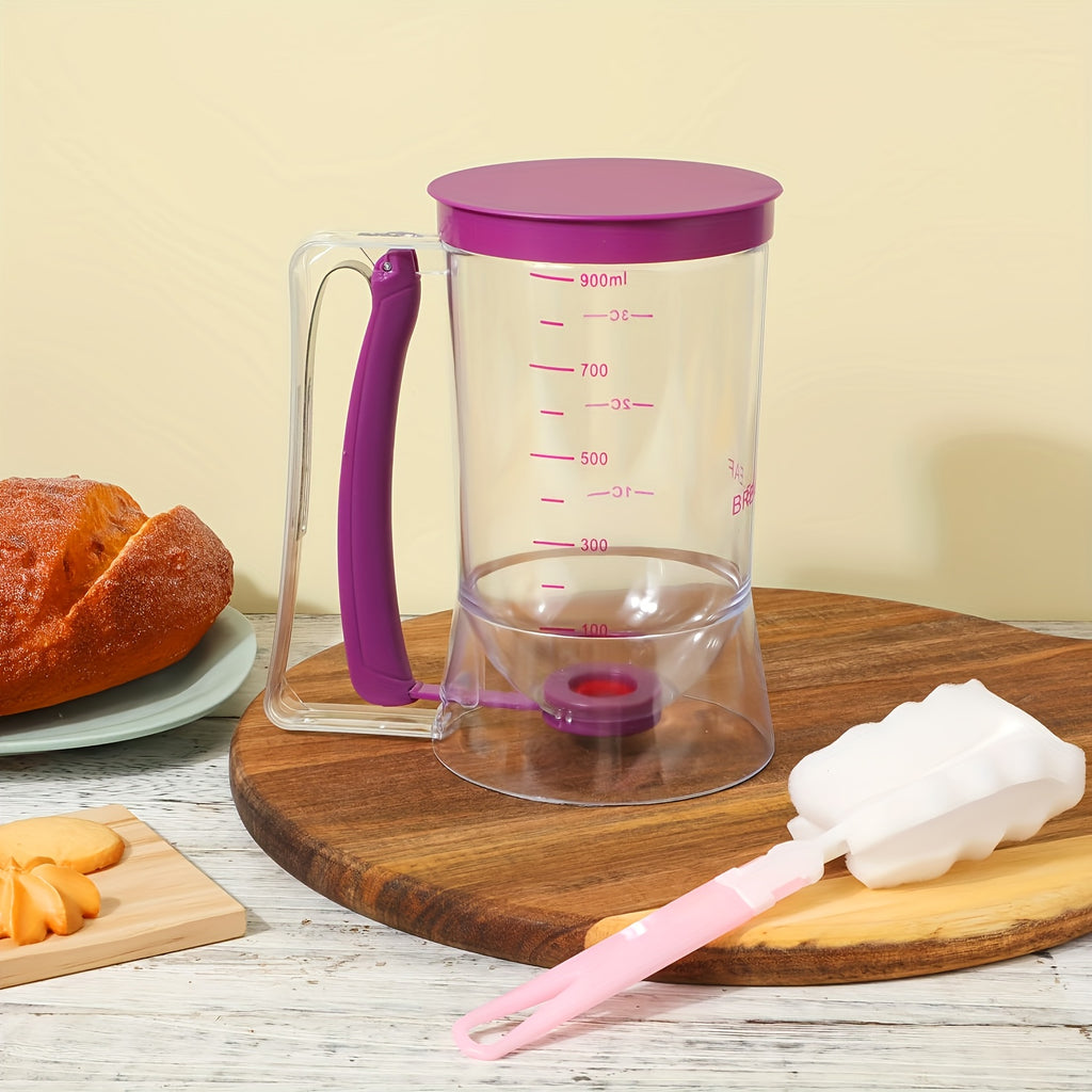 Pancake Batter Dispenser Set 2-Piece Handheld Batter Separator with Squeeze Handle & Cleaning Brush – Cupcake Waffle Baking Tool, Mess-Free Kitchen Gadget for Perfect Portions