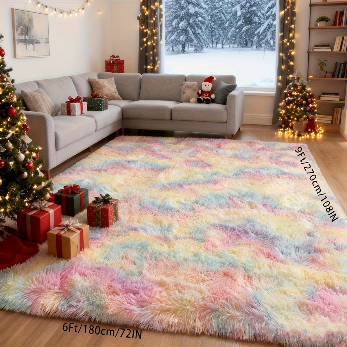 Rainbow Shag Area Rug Tie-Dye Fluffy - Soft Non-Slip Machine Washable Carpet for Living Room Bedroom Dining Room Home Office, 4 Sizes