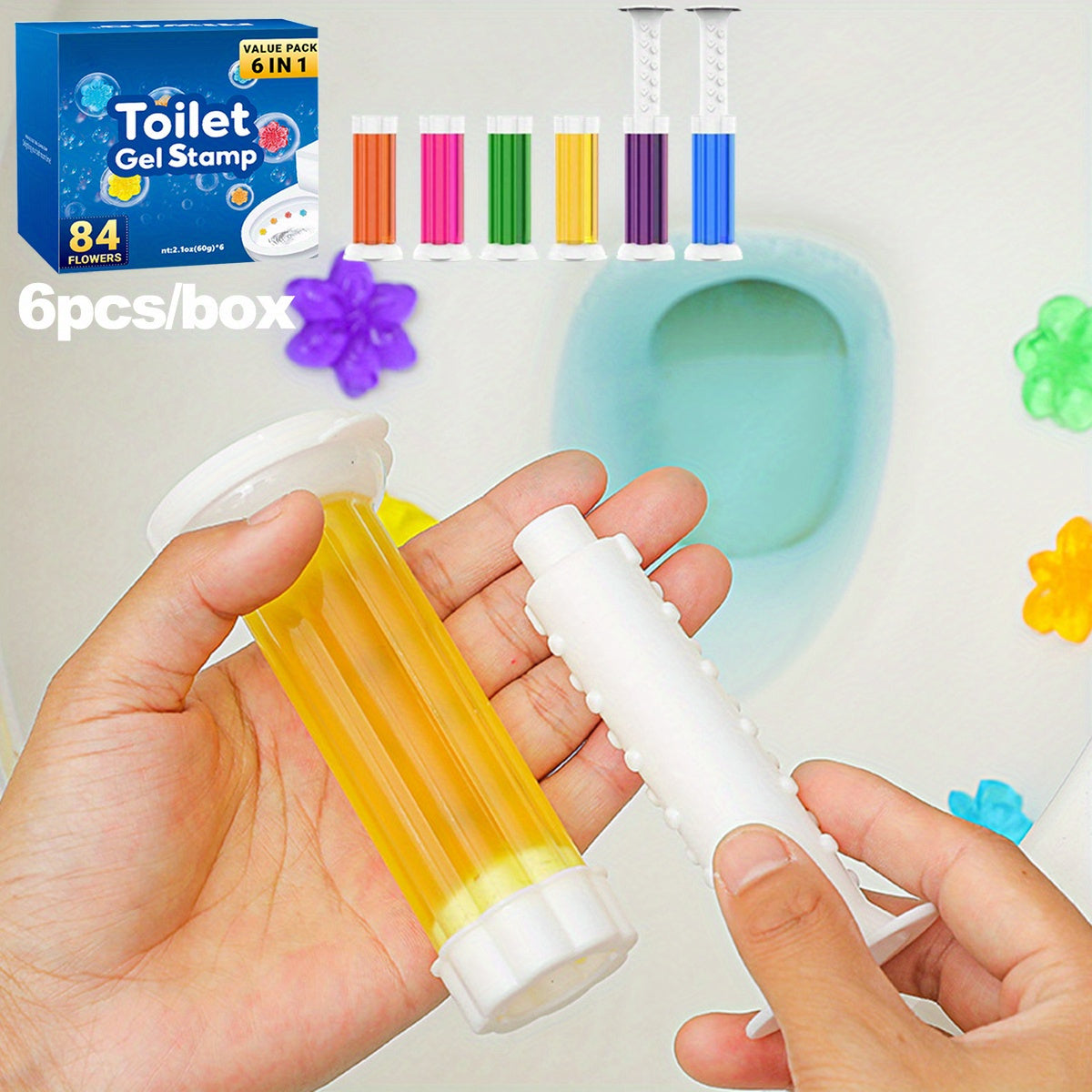 Toilet Bowl Cleaner Gel Stamps with Dispenser – Dissolves Yellow Scale, Water & Urine Stains, Auto-Release Per Flush, Air Freshening Scent, for Toilet, Wash Basin, Bathroom & RV