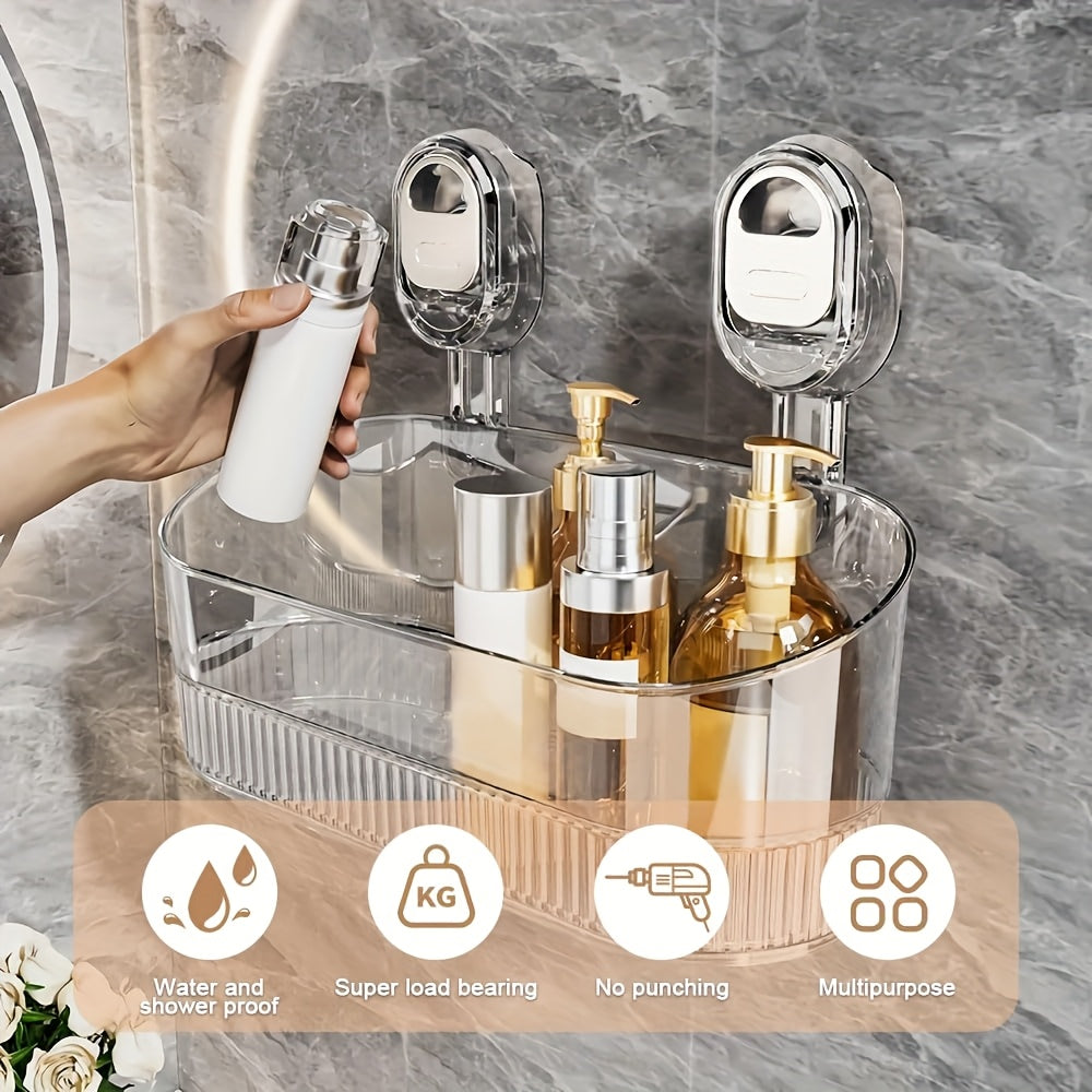 Suction Cup Shower Caddy – No-Drill Wall-Mounted Bathroom Organizer Shelf, Holds 10 lbs, Corrugated Grip, ABS Plastic Rack for Shower Essentials, Cosmetics & Toiletries (1 or 2 Pack)