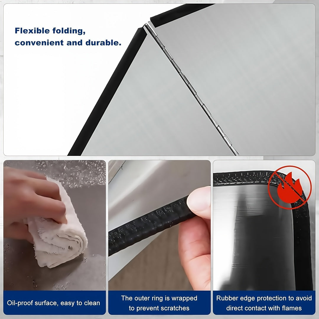 Stainless Steel Splatter Guard 4-Panel Foldable 31.5" - Extra-Wide Grease Splash Shield, Heat Resistant Nonstick Coating, Kitchen Backsplash Protector for Gas Range & Frying Pan | Nuvia Haven