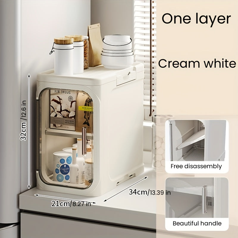 Bathroom Storage Cabinet 1 2 3 4 Tier Foldable Plastic Organizer with Doors and Shelves – Space-Saving Under Sink & Counter Solution