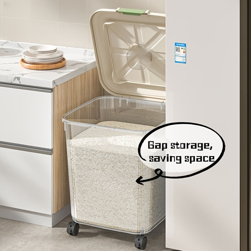 Large Capacity Rice Storage Box with Lid & Universal Wheels – Sealed PP Cereal Container, Movable Kitchen Pantry Storage, 2-Pack or 4-Pack (11–55 lbs)