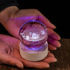 Solar System Crystal Ball LED Night Light with Wooden Base - 3D Laser Engraved Planetary Model Space Lamp for Bedroom Living Room Desk Decor, Gift for Astronomy Enthusiasts and Space Educators