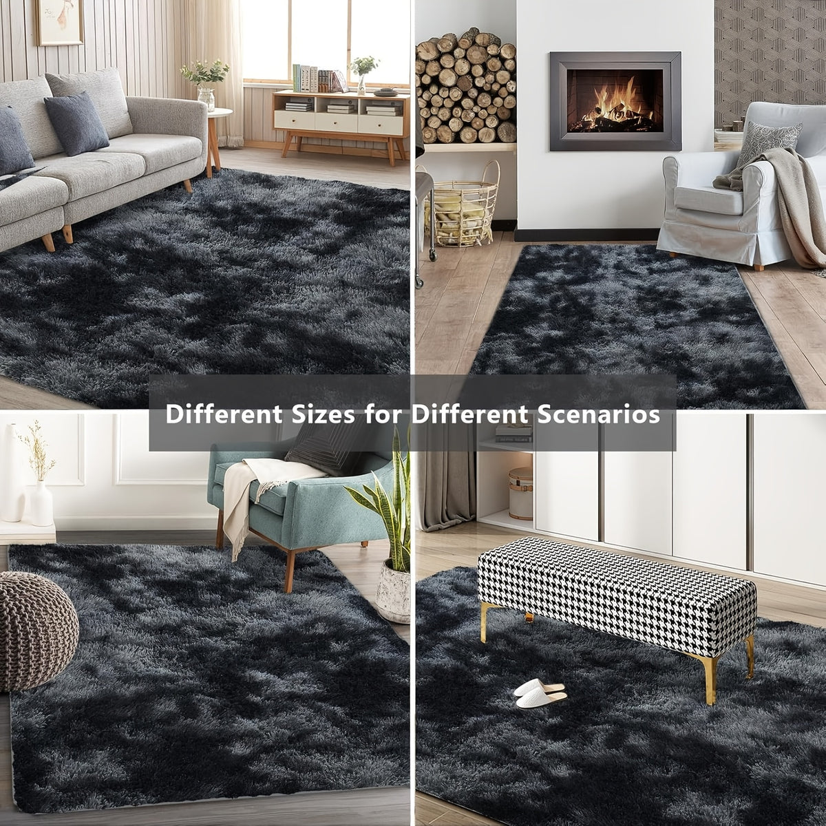 Tie-Dye Fluffy Area Rug – Ultra-Soft Thickened Plush Indoor Mat for Living Room, Bedroom & Office, 9 Colors 6 Sizes, Boho Machine-Woven Floor Carpet