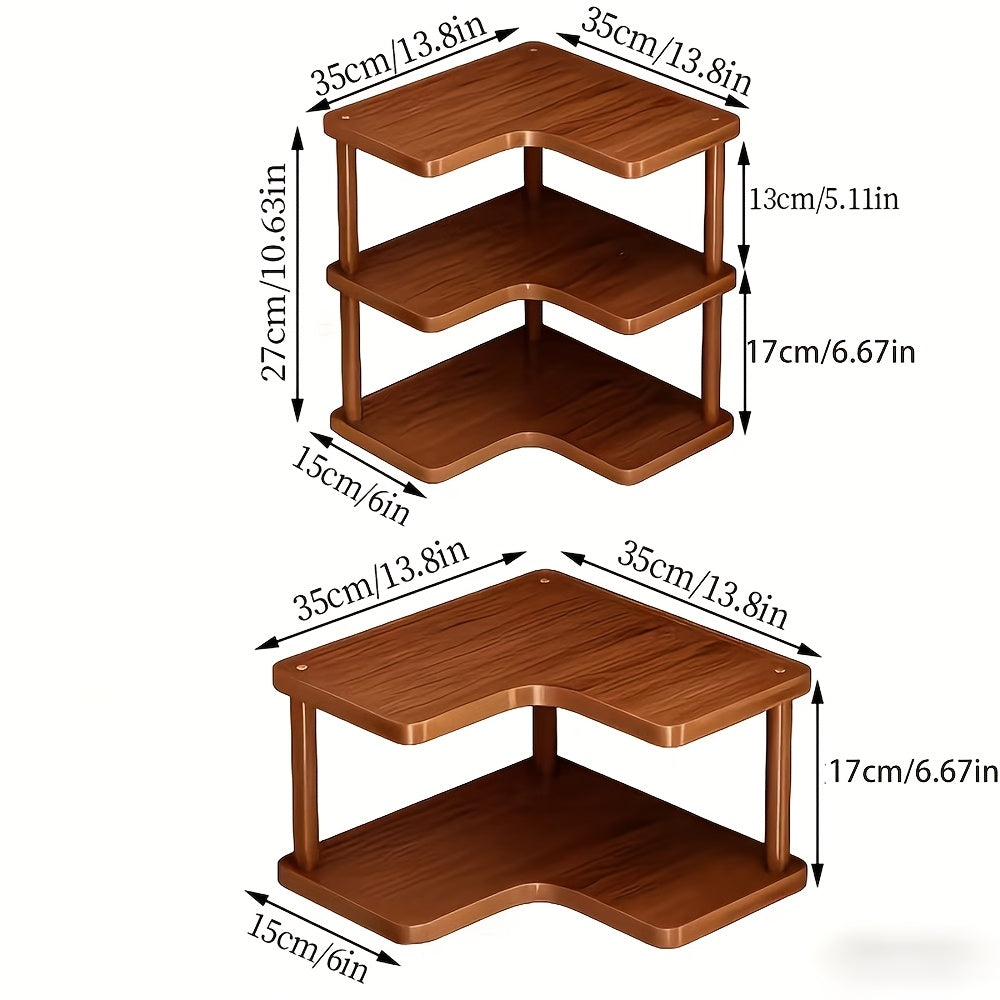 Corner Shelf Countertop Organizer, Triangular Multi-Tier Kitchen Storage Rack for Coffee Accessories, Cups, Spices & Kitchen Essentials, Space-Saving Corner Stand for Counter, Bathroom & Office