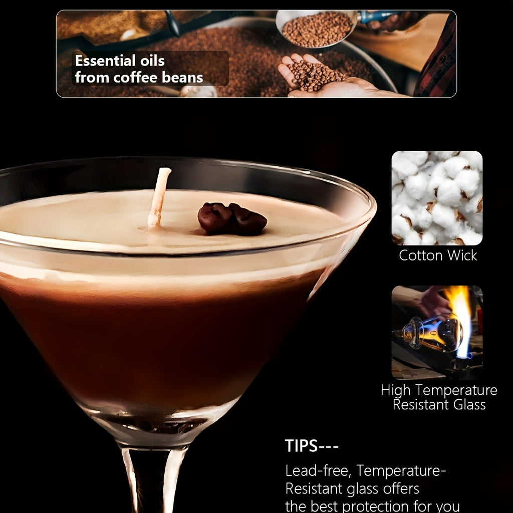 Coffee Martini Scented Candle with Coffee Bean Embellishment – Caramel Fragrance, 12+ Hour Burn, Gift for Her