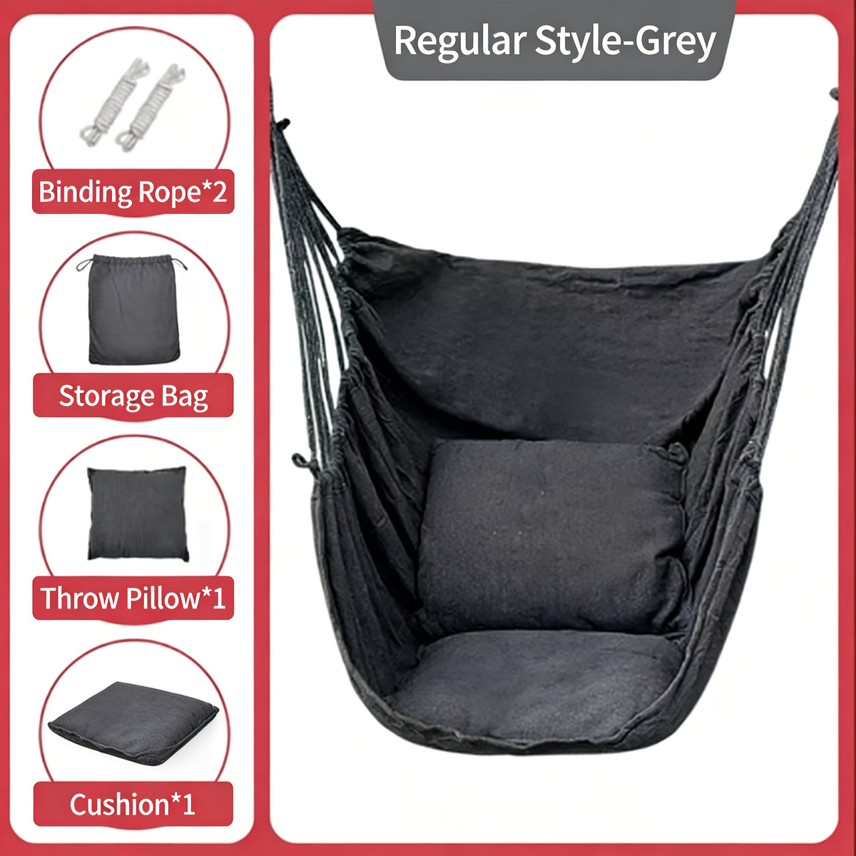 Hammock Chair Outdoor Swing Leisure Chair with Hanging Ropes Storage Bag Optional Pillow Garden Terrace Camping Orange Red Teal Black Gray
