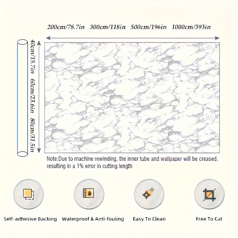 Marble Contact Paper Waterproof Self-Adhesive PET Film Heat Oil Resistant Glossy Vinyl Wrap for Kitchen Cabinets Bathroom Countertops Drawer Liner Furniture Decor White Black Marble 15.75x196.85 in