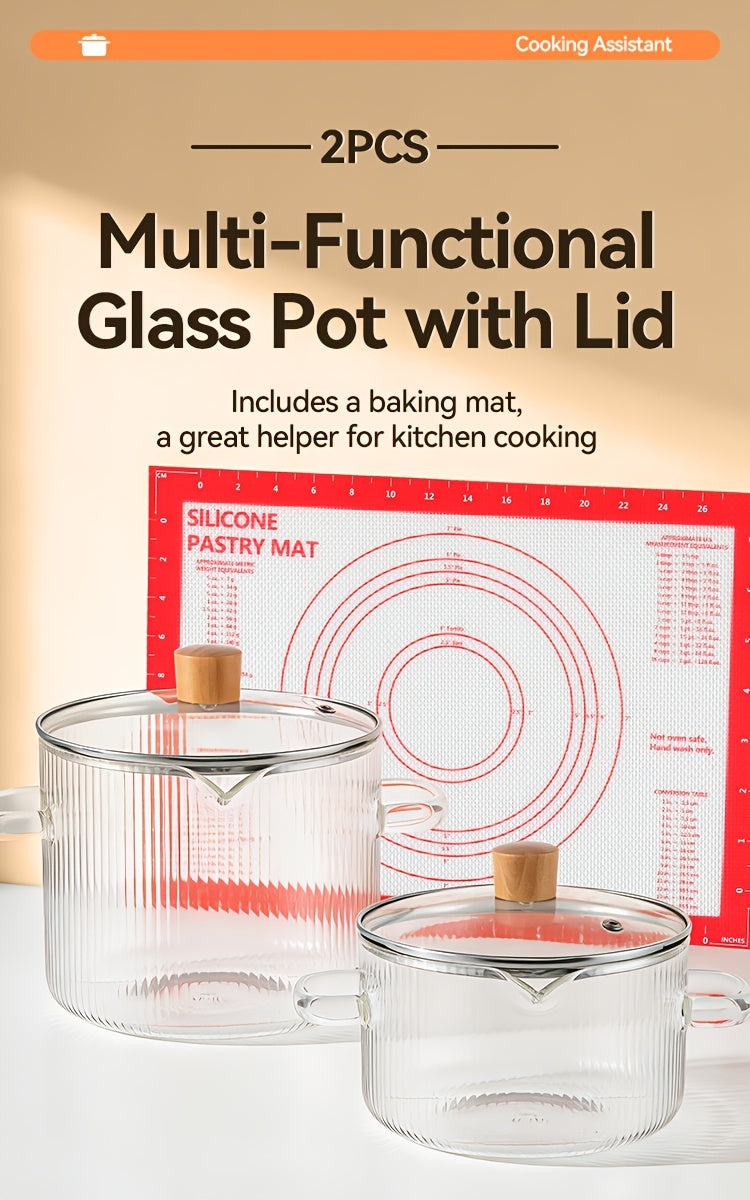 Borosilicate Glass Pots with Lids Set of 2 Stovetop Safe 78Oz & 54Oz Saucepan for Soup Ramen Milk Heat Resistant