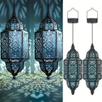 Solar Moroccan Lanterns Outdoor Set of 2 – Multicolor IP54 Waterproof Hanging Lights with Cut-Out Design for Garden, Patio, Pathway & Halloween Decor, Auto Dusk-to-Dawn Sensing