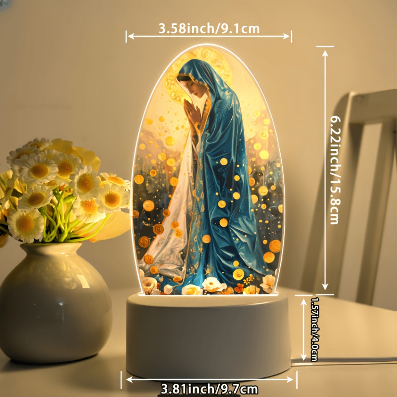 Guadalupe Prayer Night Light with Warm White Glow & Switch Control – Christian Home Decor for Prayer Room, Baptism Gift, Worship Altar & Spiritual Atmosphere