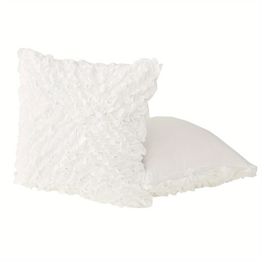 3D Ruffle Farmhouse Throw Pillow Covers Set of 2 – Handcrafted Cushion Pillowcase with Zipper, Soft Polyester, Multiple Colors & Sizes for Sofa Bed Couch Home Decor